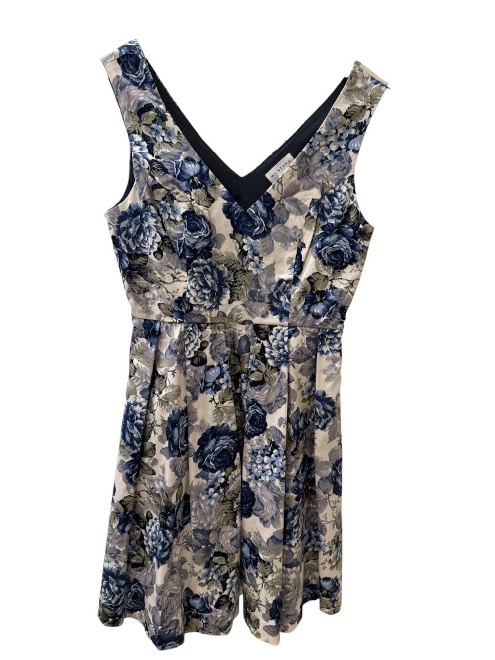 Monteau Blue Floral Fit & Flare Sleeveless Dress– Size Small